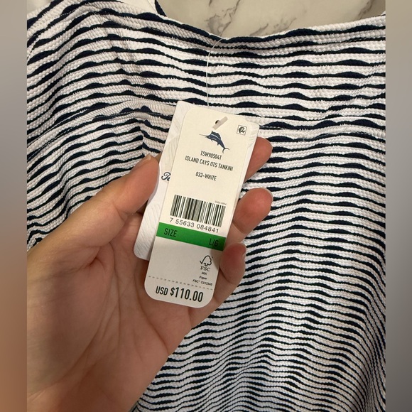 NEW Tommy Bahama Women's Island Cays Stripe Tankini Top Swimwear Size L - Picture 7 of 11